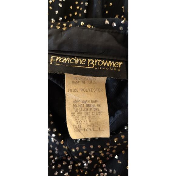 Francine Browner Black Sheer Blouse Top SMALL 80's GOLD & SILVER GLITTER USA - Picture 12 of 13